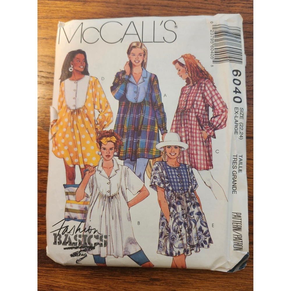 Vintage McCalls 6040 Sewing Pattern 90s Tunic Dress Bib Yoke Size XL 22-24 Uncut